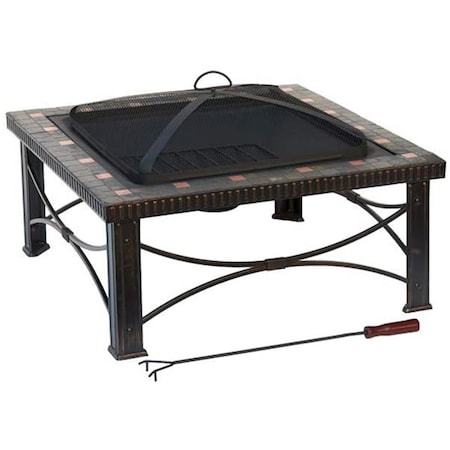 Gardencontrol Slate Tile Square Wood Burning Fire Pit Antique Black - 19.5 x 30 x 30 in. GA2769682